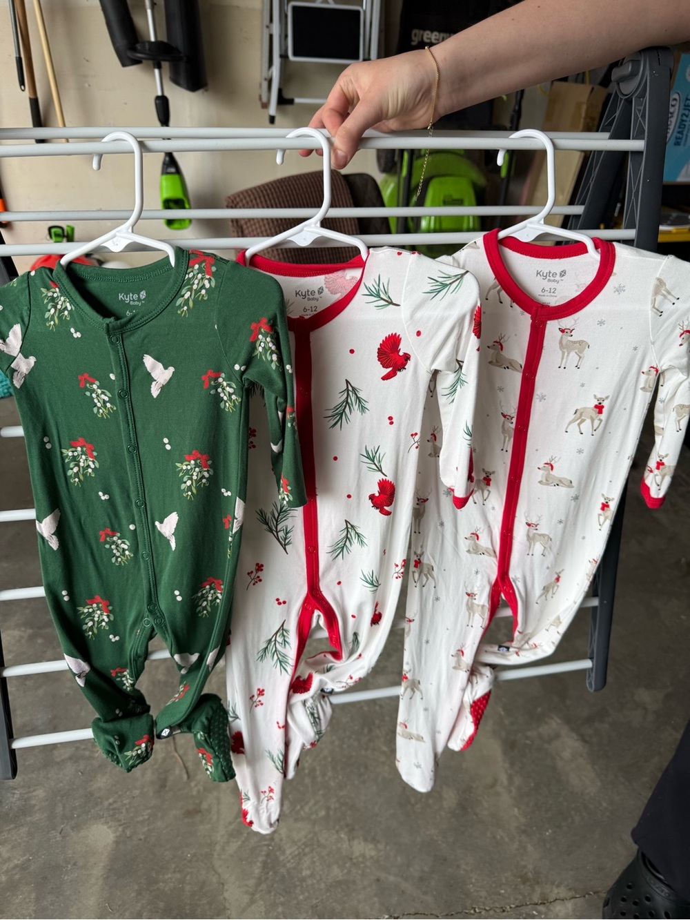 Kyte BABY Holiday 3-Pack Cotton Pajama Sleepers - Green, White & Red Accents